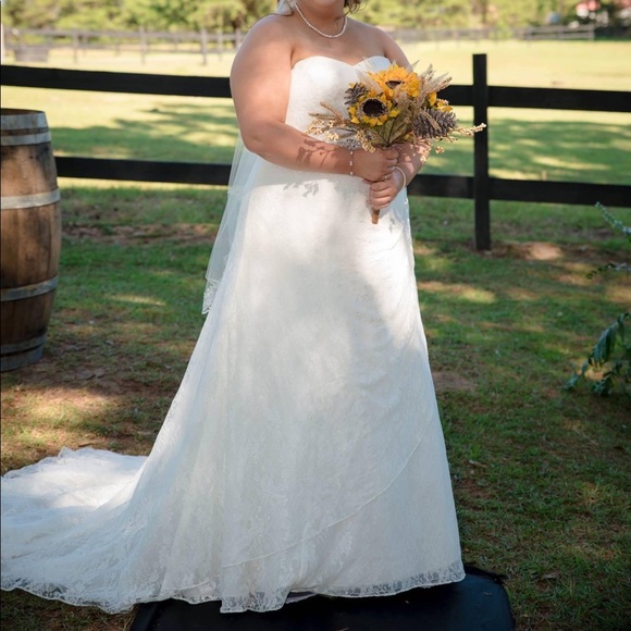 David’s Bridal Strapless Ivory Lace Wedding Gown - Picture 3 of 4